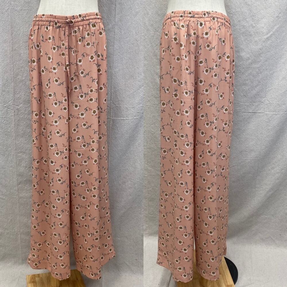 Saks Fifth Avenue Vintage Pink Floral Wide‎ Leg Pants Size Medium